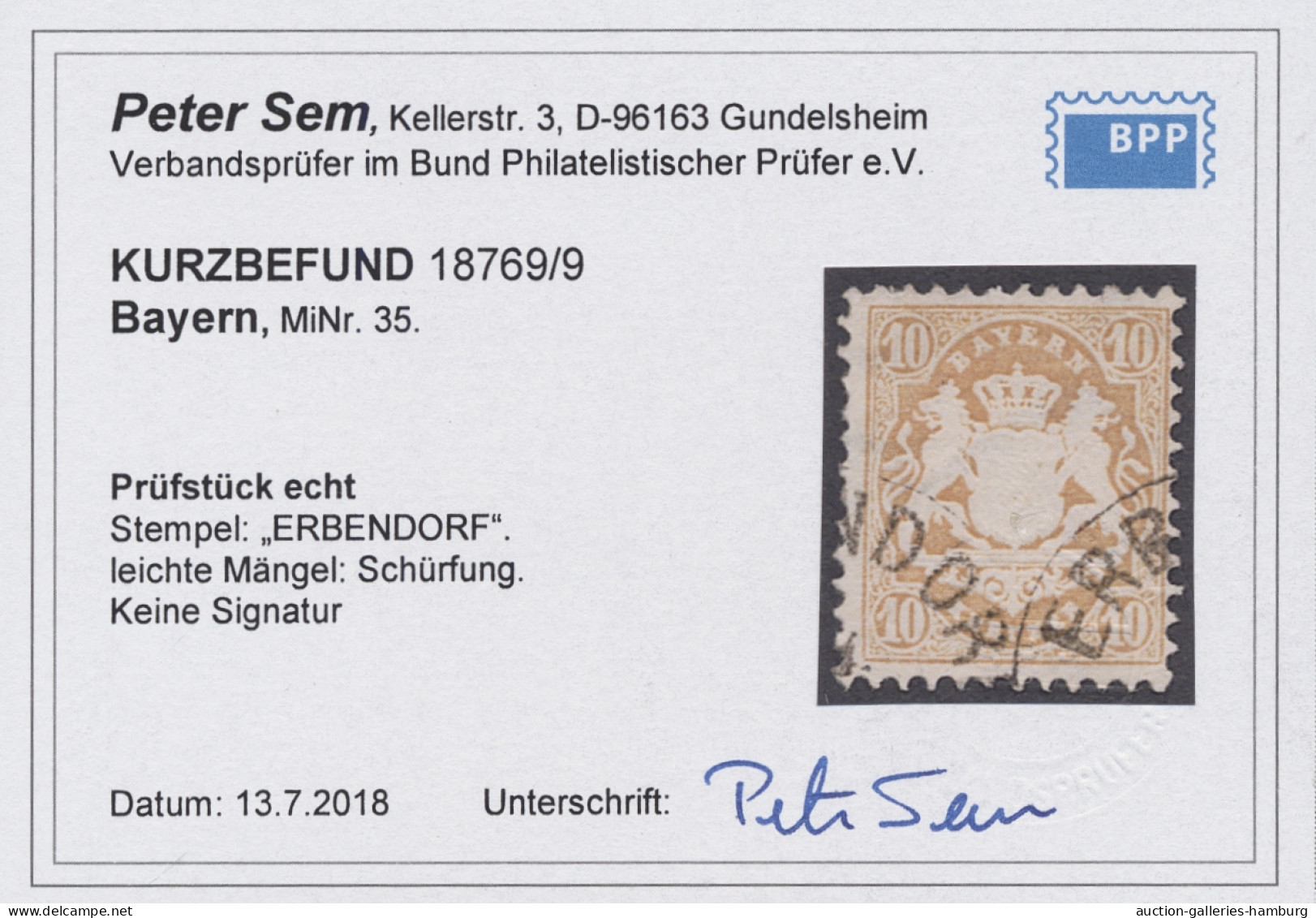 O Bayern - Marken Und Briefe: 1875, Freimarke 10 Kr. Dunkelchromgelb Entwertet "ER - Sonstige & Ohne Zuordnung