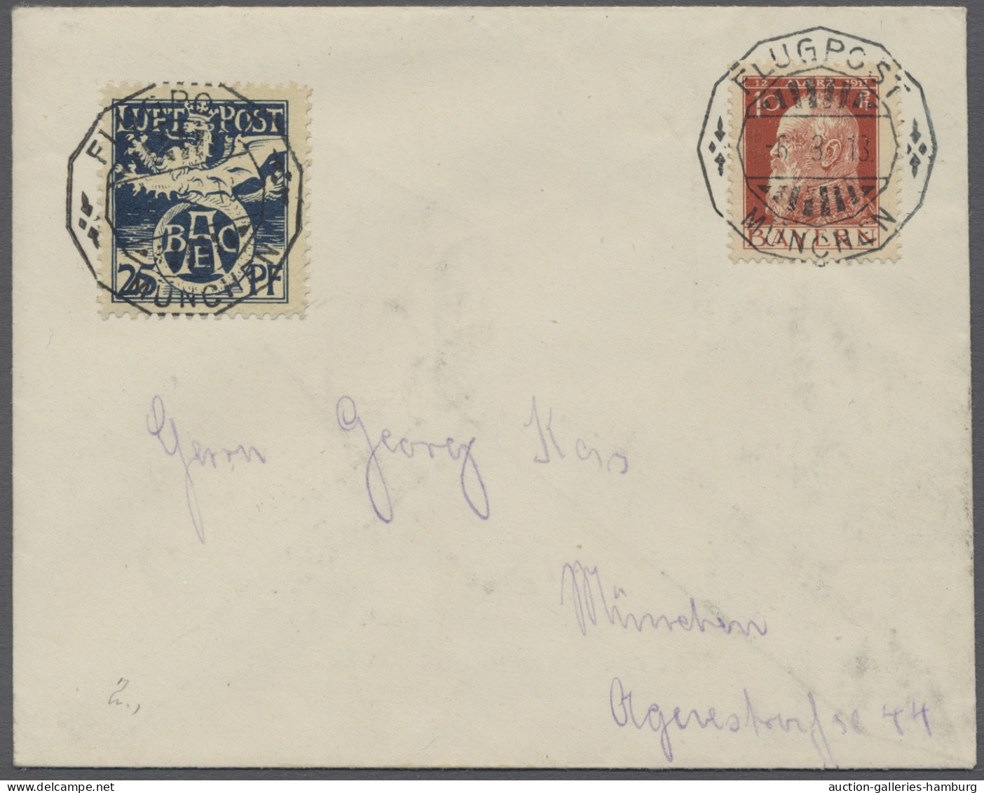 Brf. Bayern - Marken Und Briefe: 1912, Flugpostmarke, Löwe, 25 Pf. Dunkelpreußischbla - Other & Unclassified