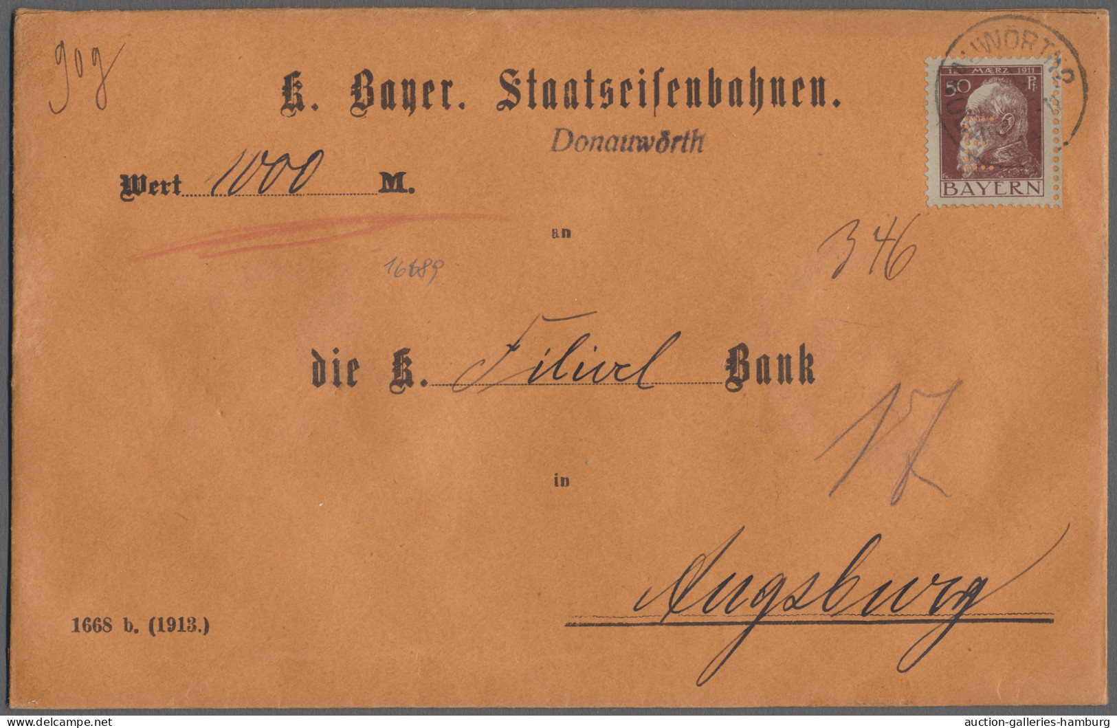 Brf. Bayern - Dienstmarken: 1914, 50 Pfg. Als Einzelfrankatur Auf Wertbrief über 1000 - Sonstige & Ohne Zuordnung