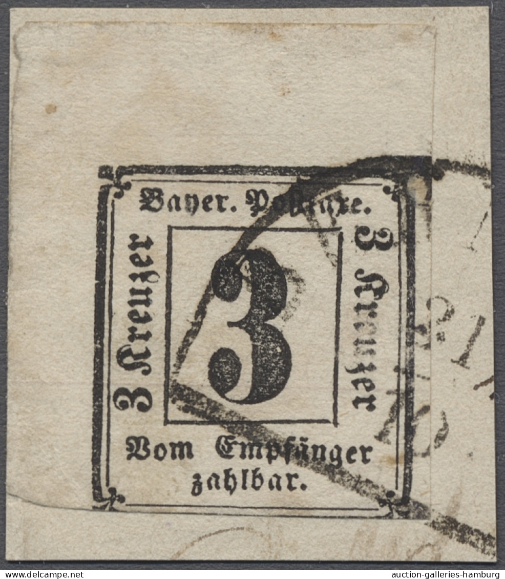 Briefstück Bayern - Portomarken: 1862, Portomarke 3 Kr. Schwarz Aus Der Linken Oberen Bogen - Other & Unclassified