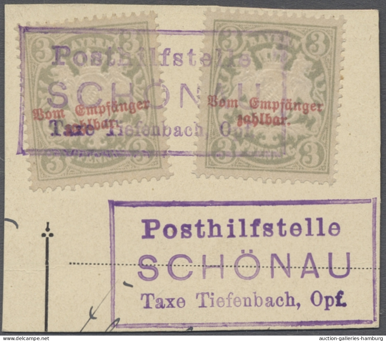 Briefstück Bayern - Portomarken: 1888, Zwei Stück Der Portomarke 3 Pfg. Auf Weißem Papier, - Other & Unclassified