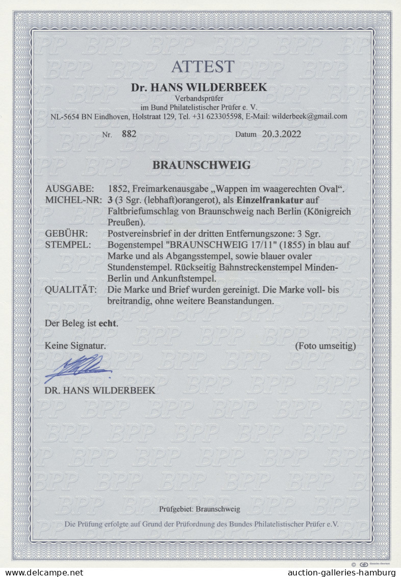 Brf. Braunschweig - Marken Und Briefe: 1852, Freimarke 3 Sgr. Lebhaftorange Voll- Bis - Brunswick