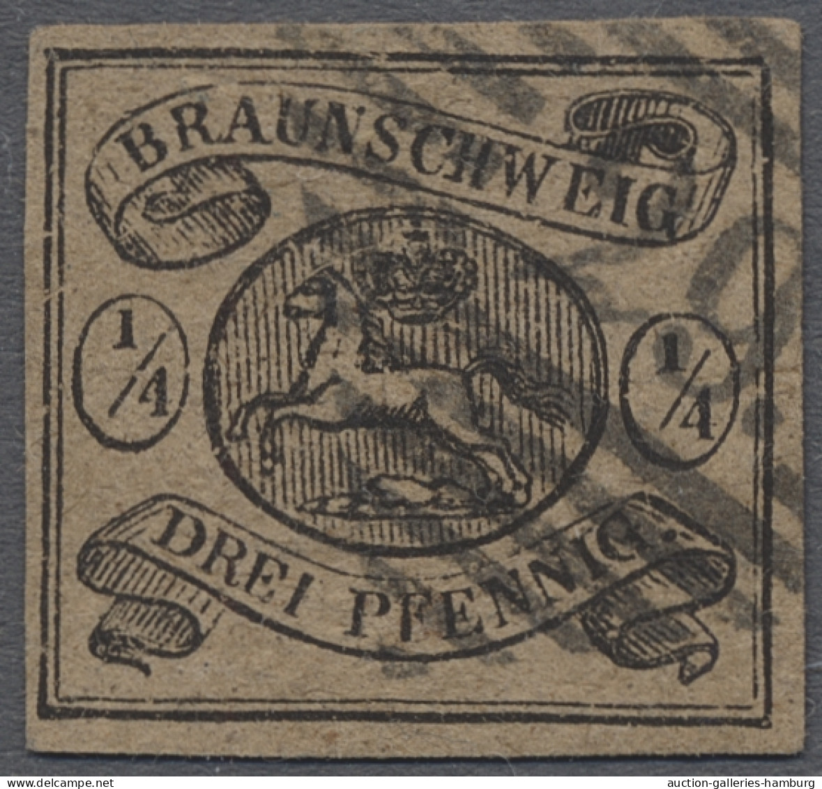 O/* Braunschweig - Marken Und Briefe: 1853, Freimarke 1/4 Ggr./3 Gpf. Schwarz Auf He - Brunswick