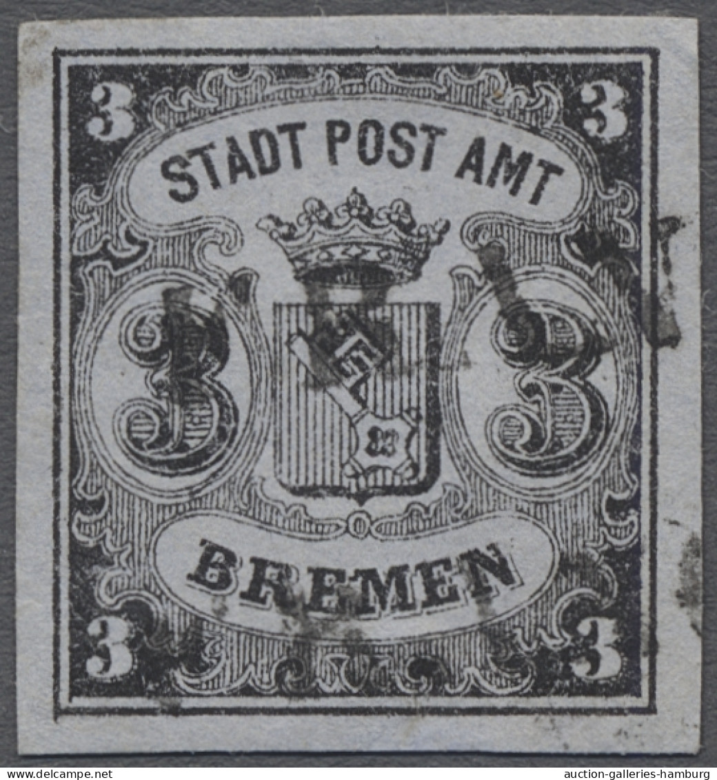 O Bremen - Marken Und Briefe: 1855, Freimarke 3 Gr. Schwarz Auf Blaugrau Geschnitt - Bremen