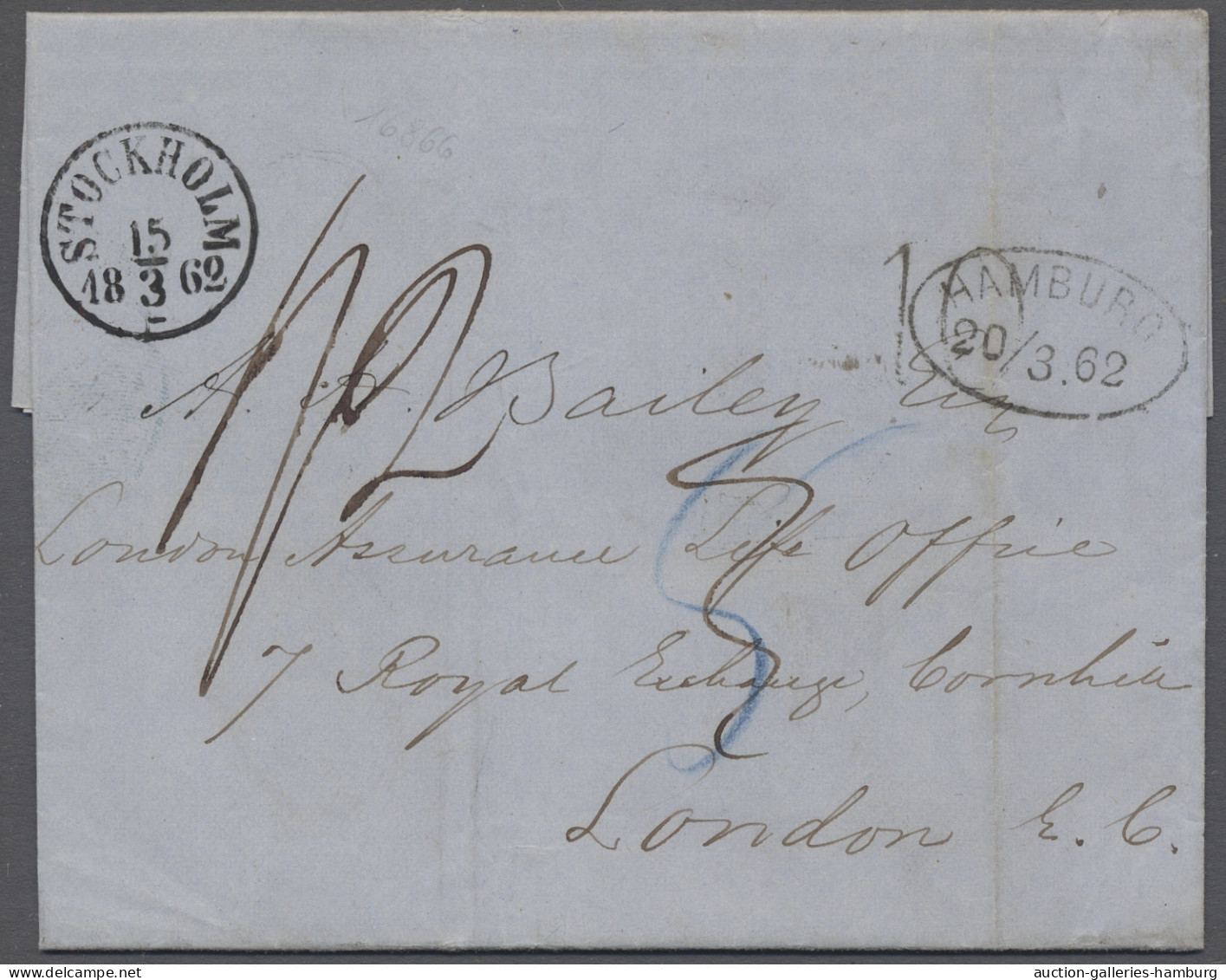 Brf. Hamburg - Schwedisch/Norwegisches Postamt: 1862, Brief Von Stockholm Nach London - Hamburg