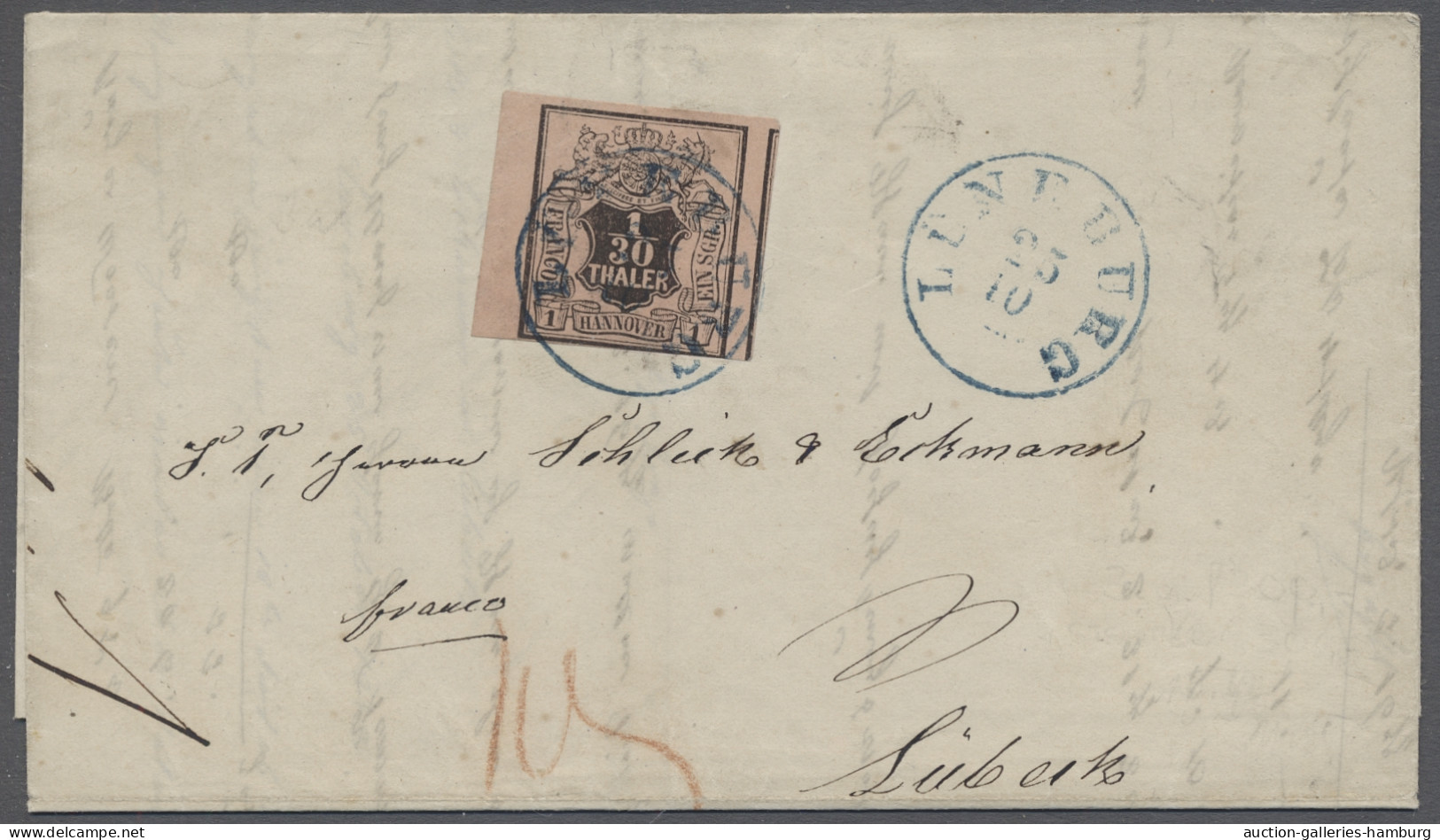 Brf. Hannover - Marken Und Briefe: 1851, Freimarke 1/30 Thaler Schwarz Auf Lachsfarbe - Hanovre