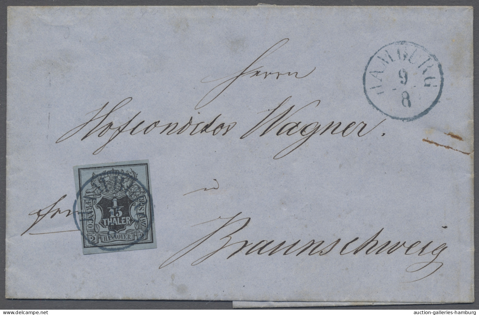 Brf. Hannover - Marken Und Briefe: 1851, Freimarke 1/15 Thaler Schwarz Auf Graublau V - Hannover