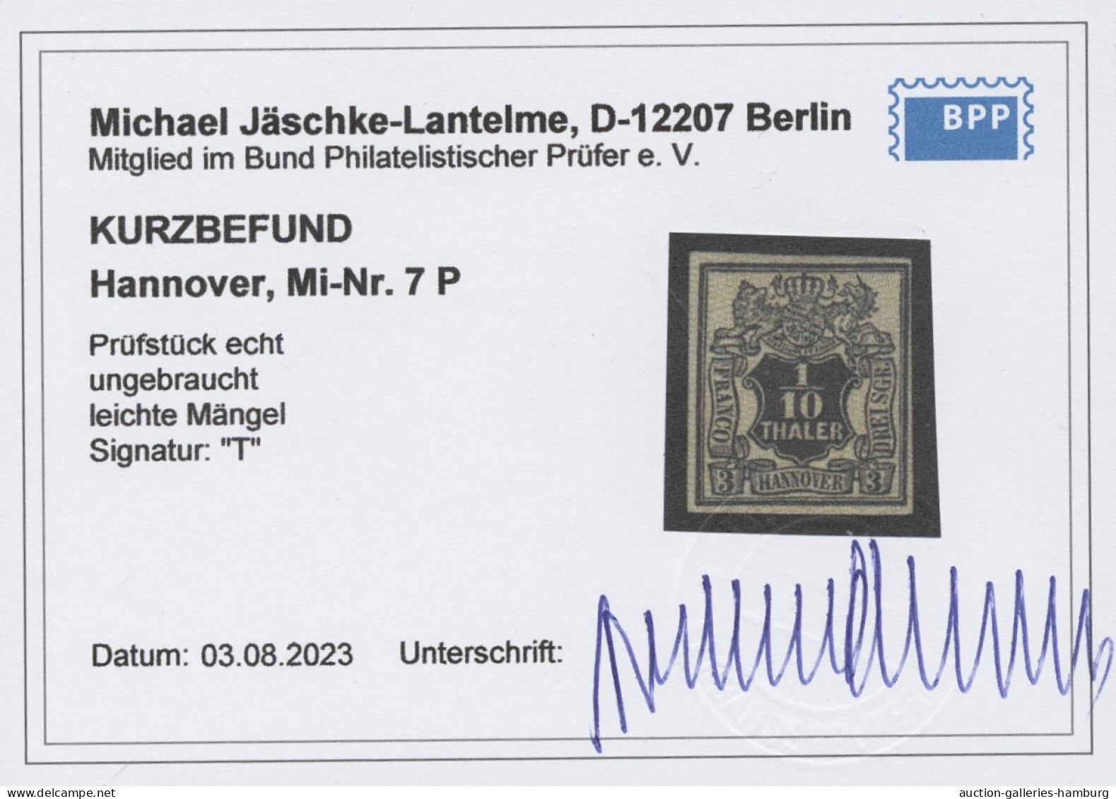 * Hannover - Marken Und Briefe: 1855, Freimarke 1/10 Thaler Schwarz Mit Olivgelben - Hanover