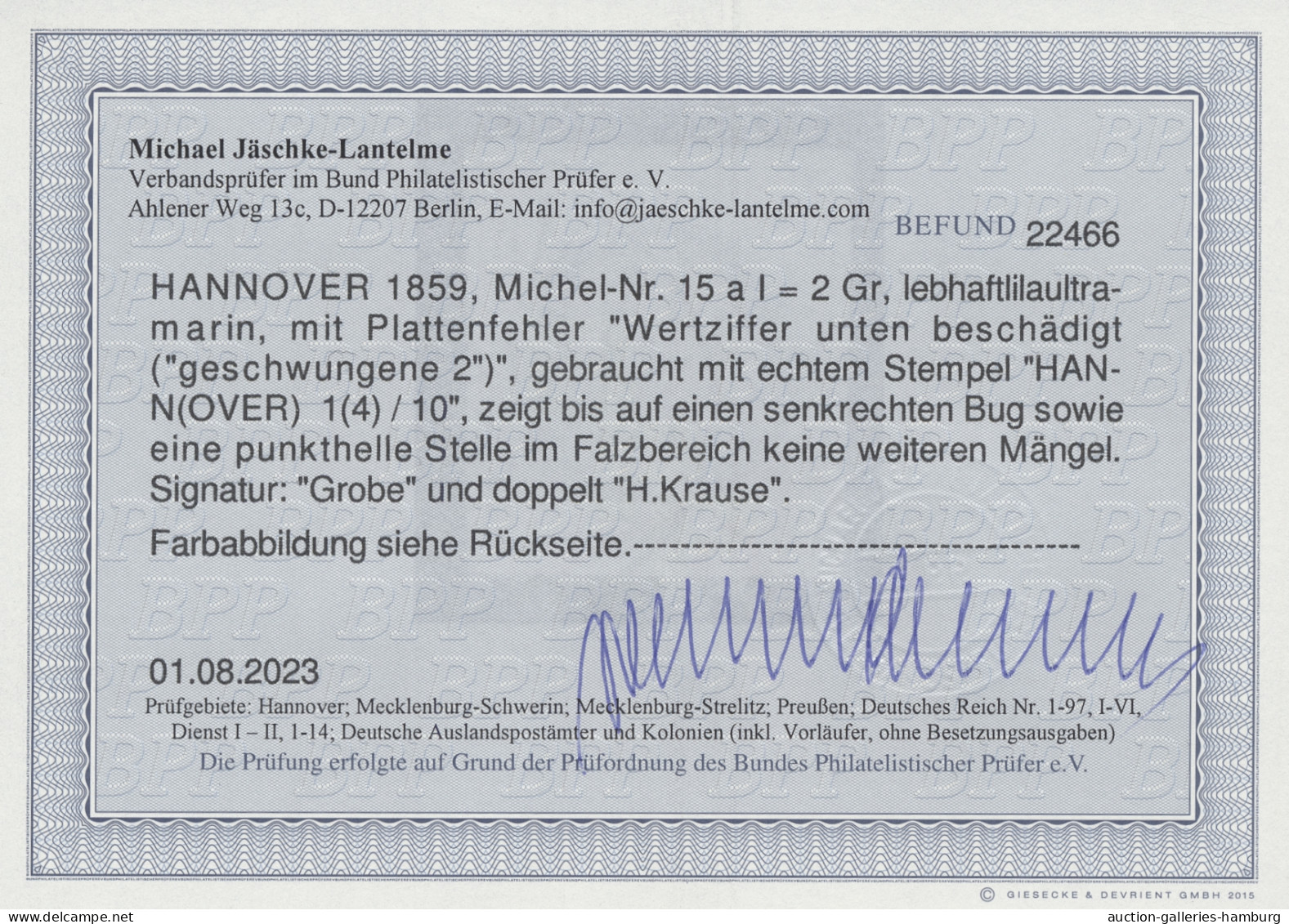O Hannover - Marken Und Briefe: 1859, "Georg V." 2 Gr. Lebhaftlilaultramarin Vollr - Hanovre