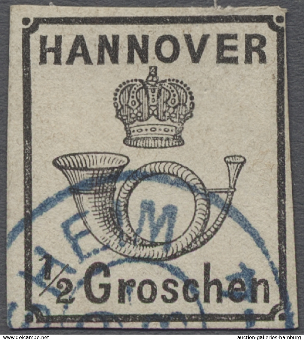 O Hannover - Marken Und Briefe: 1860, Freimarke 1/2 Gr. Schwarz Allseits Vollrandi - Hannover