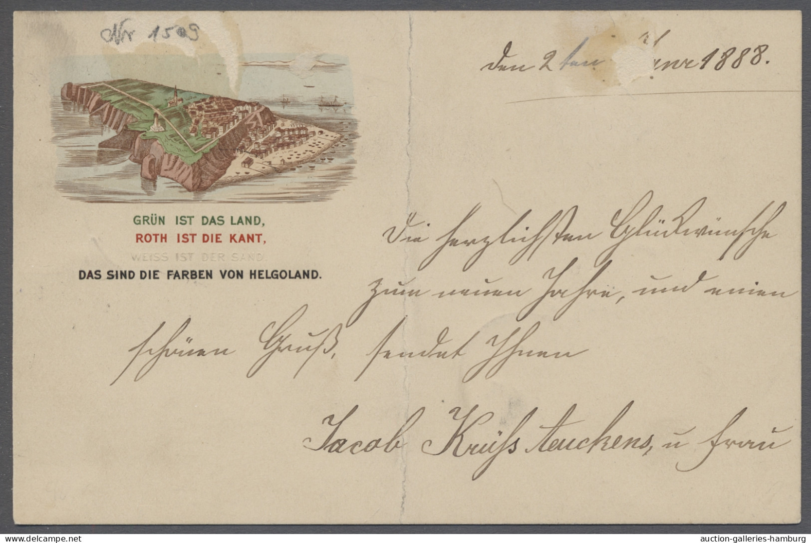 AK Helgoland - Marken Und Briefe: 1875, Viktoria Bläulichgrün/rötlichkarmin Entwert - Helgoland