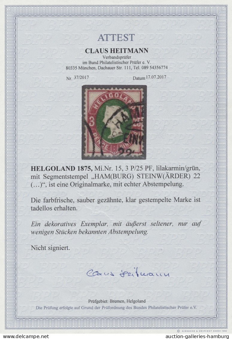 O Helgoland - Marken Und Briefe: 1875, "Victoria" 3 P./25 Pf. Lilakarmin/grün Entw - Helgoland