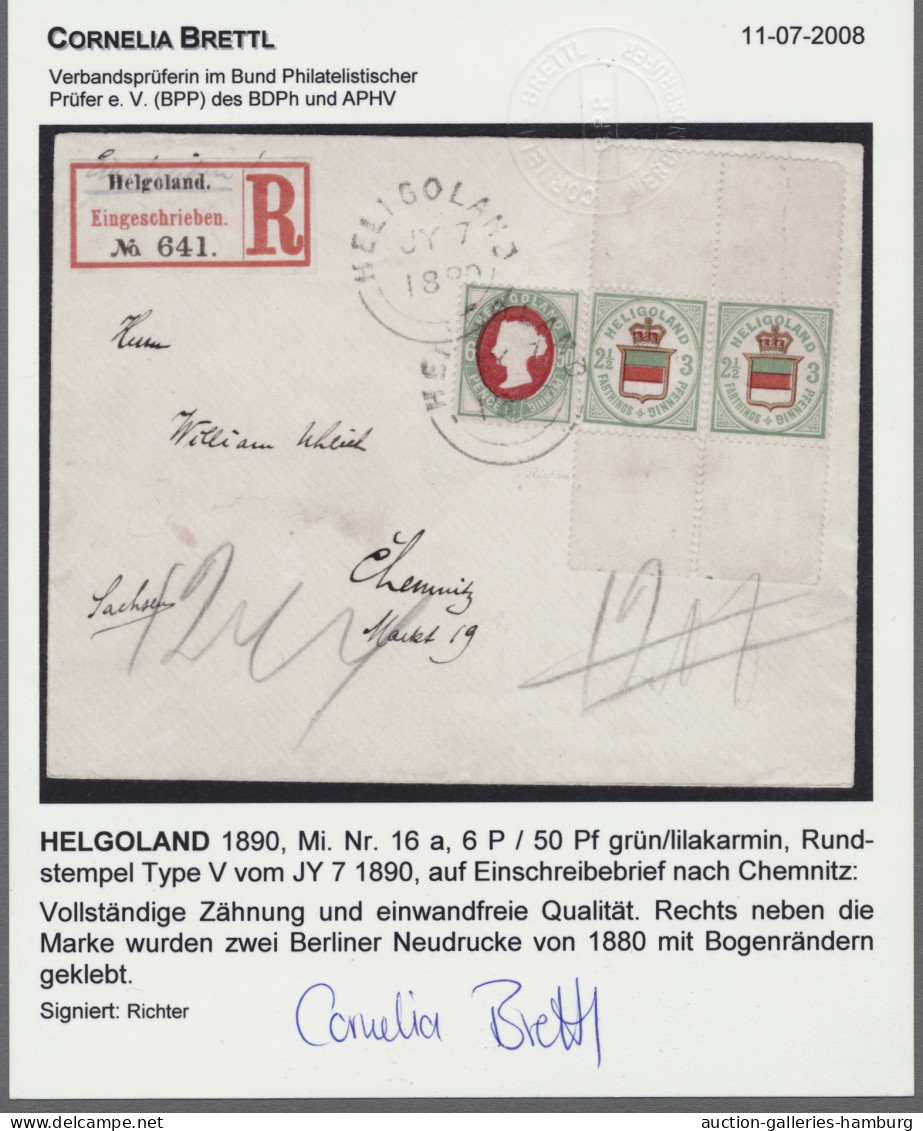 Brf. Helgoland - Marken Und Briefe: 1875, Viktoria 6 P. /50 Pfg. Grün / Dunkellilakar - Héligoland