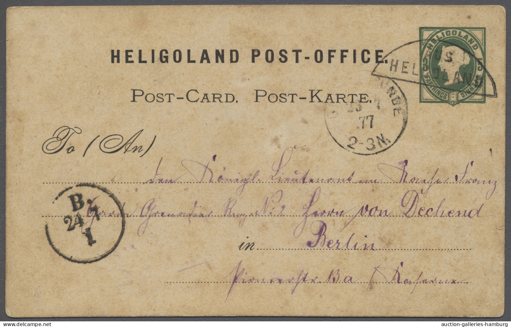 GA Helgoland - Ganzsachen: 1875, Viktoria 3 Farthings/5 Pfg. Grün-Ganzsachenkarte E - Heligoland