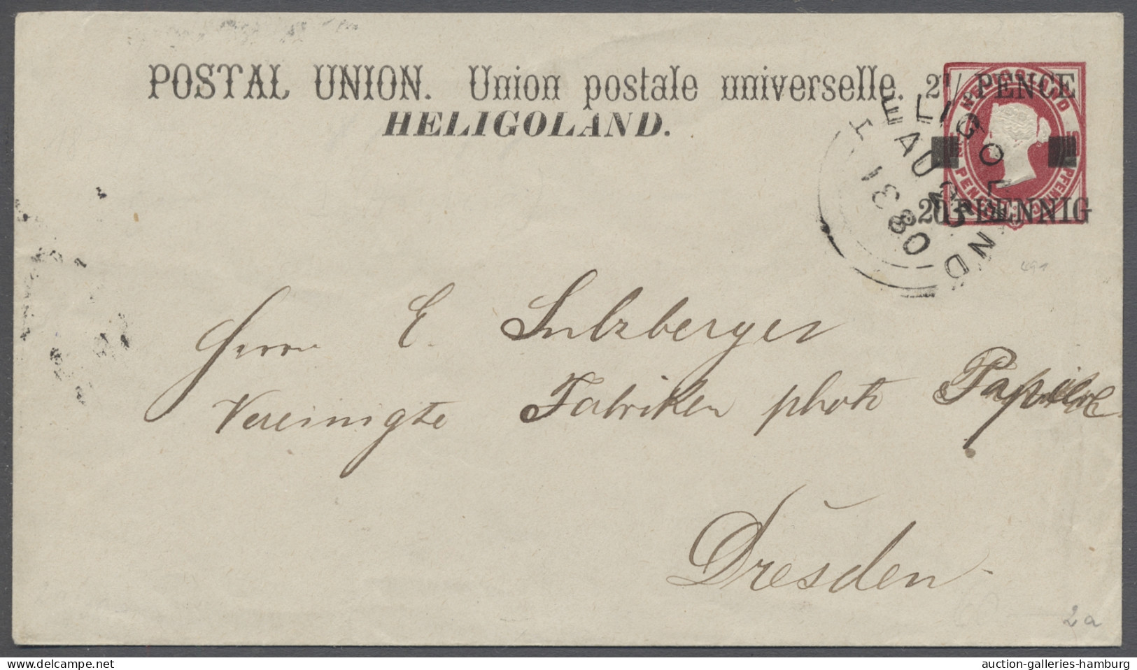 GA Helgoland - Ganzsachen: 1879, Viktoria-Ganzsachenumschlag Mit Neuem Werteindruck - Héligoland