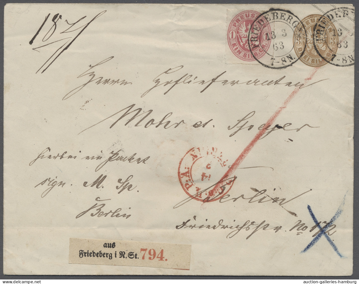 GA Preußen - Ganzsachen: 1861, 3 Sgr.-Ganzsachenumschlag Im B-Format, Entwertet Mit - Sonstige & Ohne Zuordnung