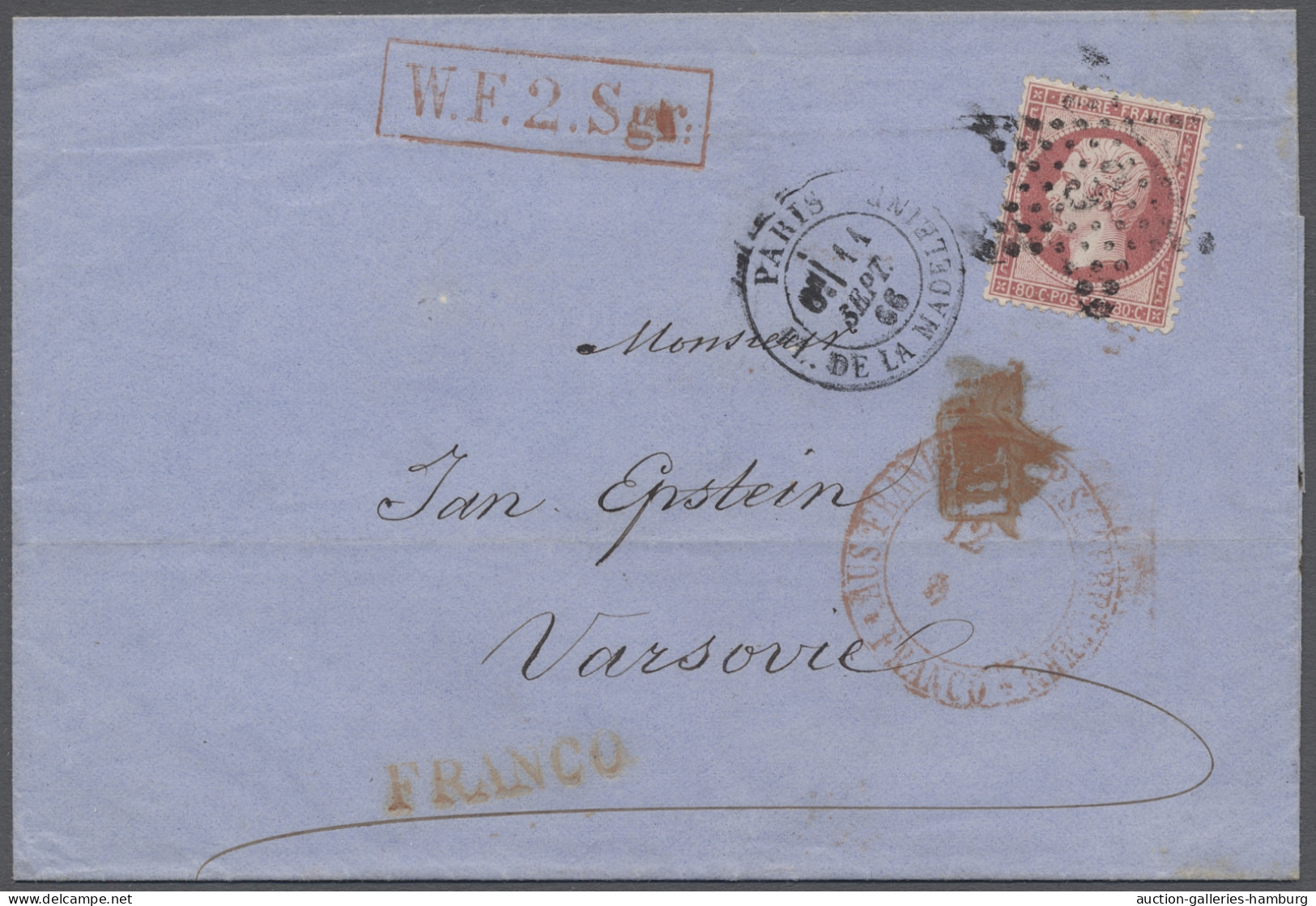 Brf. Preußen - Transitstempel: 1866, Napoleon Empire Gezähnt, 80 C. Rosa, EF (links E - Autres & Non Classés