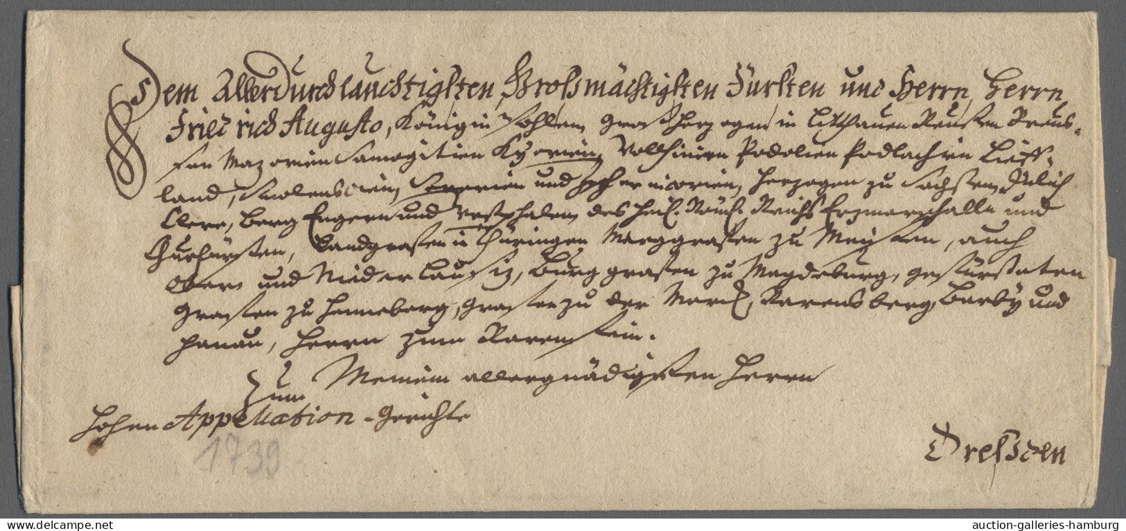 Brf. Sachsen - Vorphilatelie: 1739 (ca.), Schnörkelbrief (ohne Inhalt) Mit Zehnzeilig - Vorphilatelie