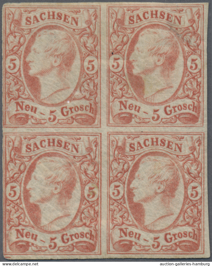 */Viererblock Sachsen - Marken Und Briefe: 1856, 5 Ngr. Ziegelrot Ungebraucht Als Viererblock. - Sachsen