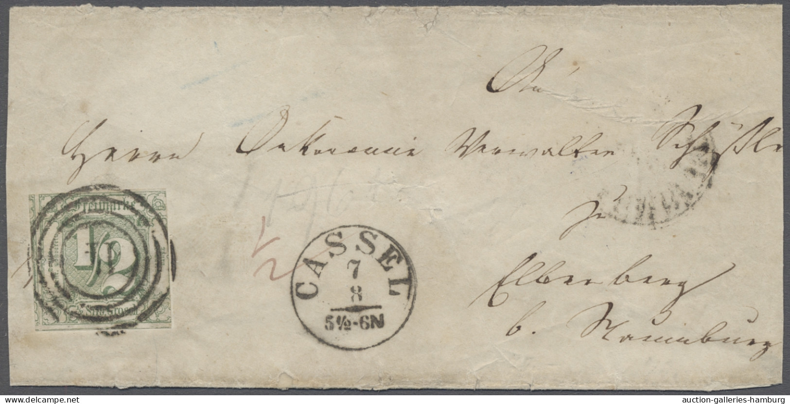 Brf. Thurn & Taxis - Marken Und Briefe: 1859, Freimarke 1/2 Sgr. Grün Dreiseitig Voll - Autres & Non Classés