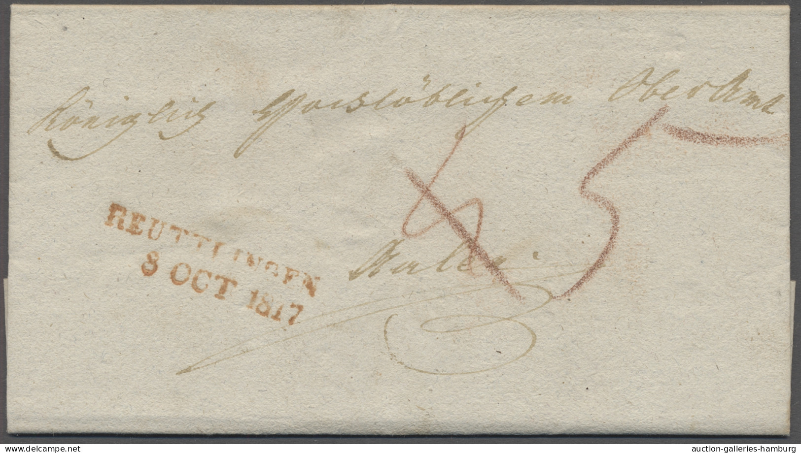 Brf. Württemberg - Vorphilatelie: 1817, REUTLINGEN/8 OCT 1817, Roter L2 Auf Kab.Brief - Prephilately