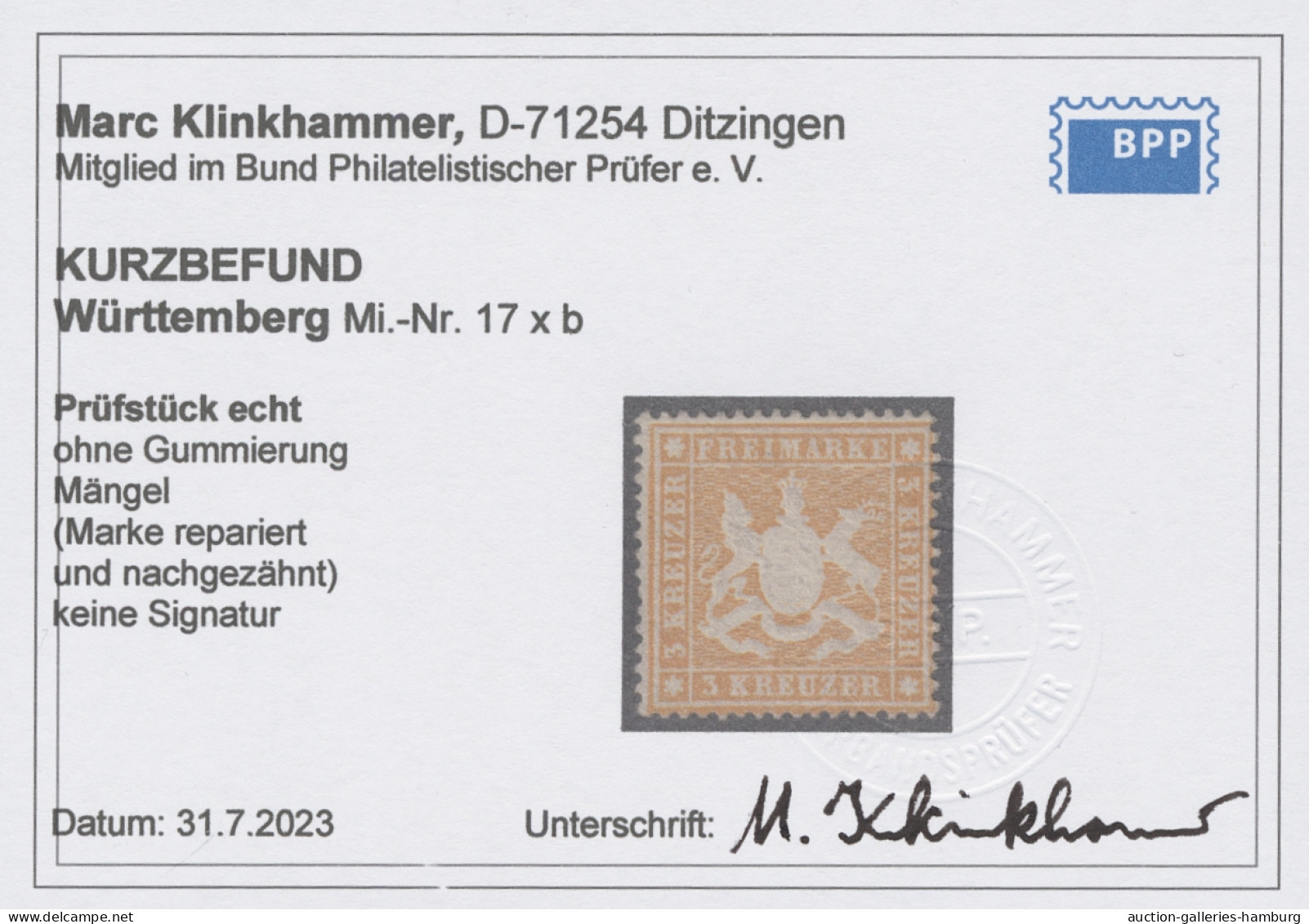 (*) Württemberg - Marken Und Briefe: 1860, Freimarke 3 Kreuzer In Der Guten Farbvari - Sonstige & Ohne Zuordnung