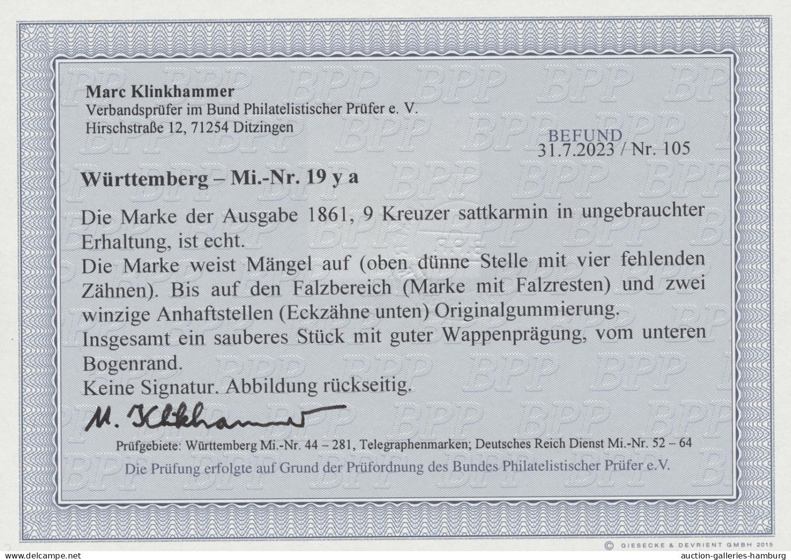 * Württemberg - Marken Und Briefe: 1861, Freimarke 9 Kreuzer Sattkarmin, Auf Dünne - Autres & Non Classés