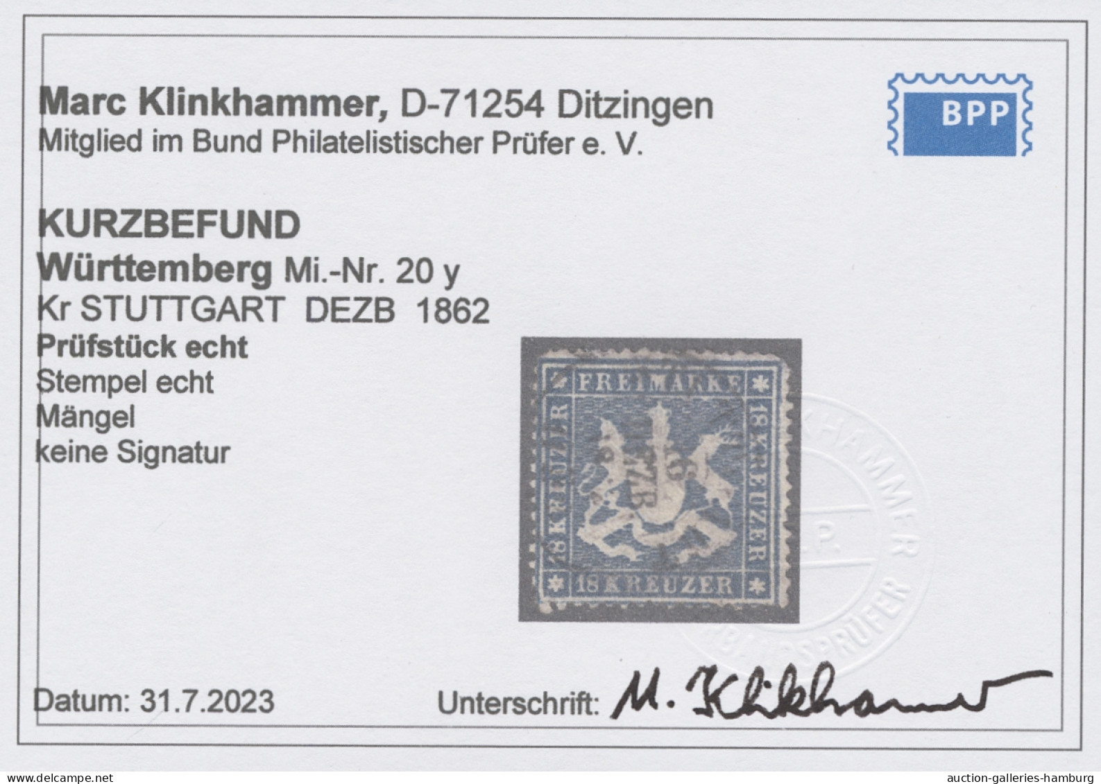 O Württemberg - Marken Und Briefe: 1861, Freimarke 18 Kreuzer Blau Auf Dünnem Papi - Otros & Sin Clasificación