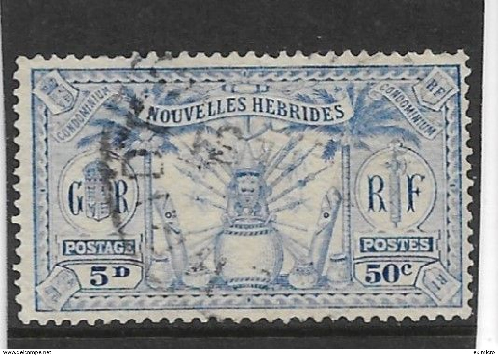NEW HEBRIDES (FRENCH CURRENCY) 1925 50c (5d) SG F48 FINE USED Cat £3 - Oblitérés