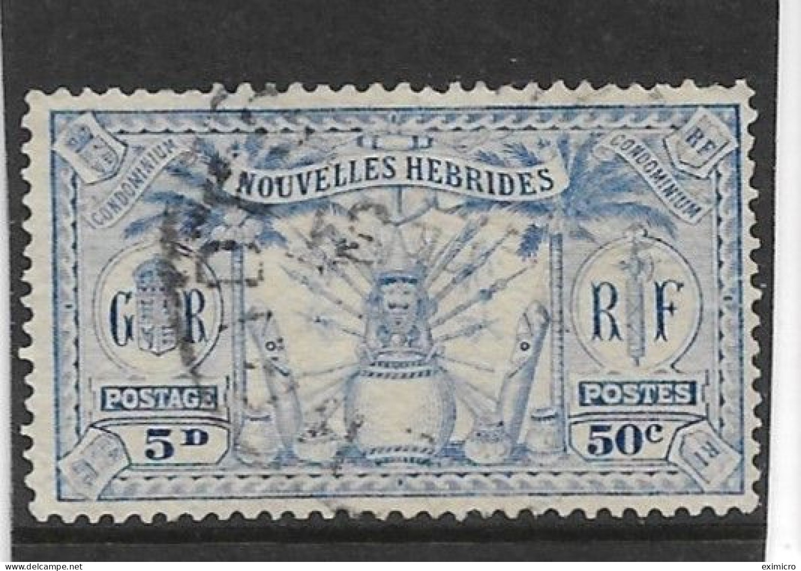 NEW HEBRIDES (FRENCH CURRENCY) 1925 50c (5d) SG F48 FINE USED Cat £3 - Used Stamps