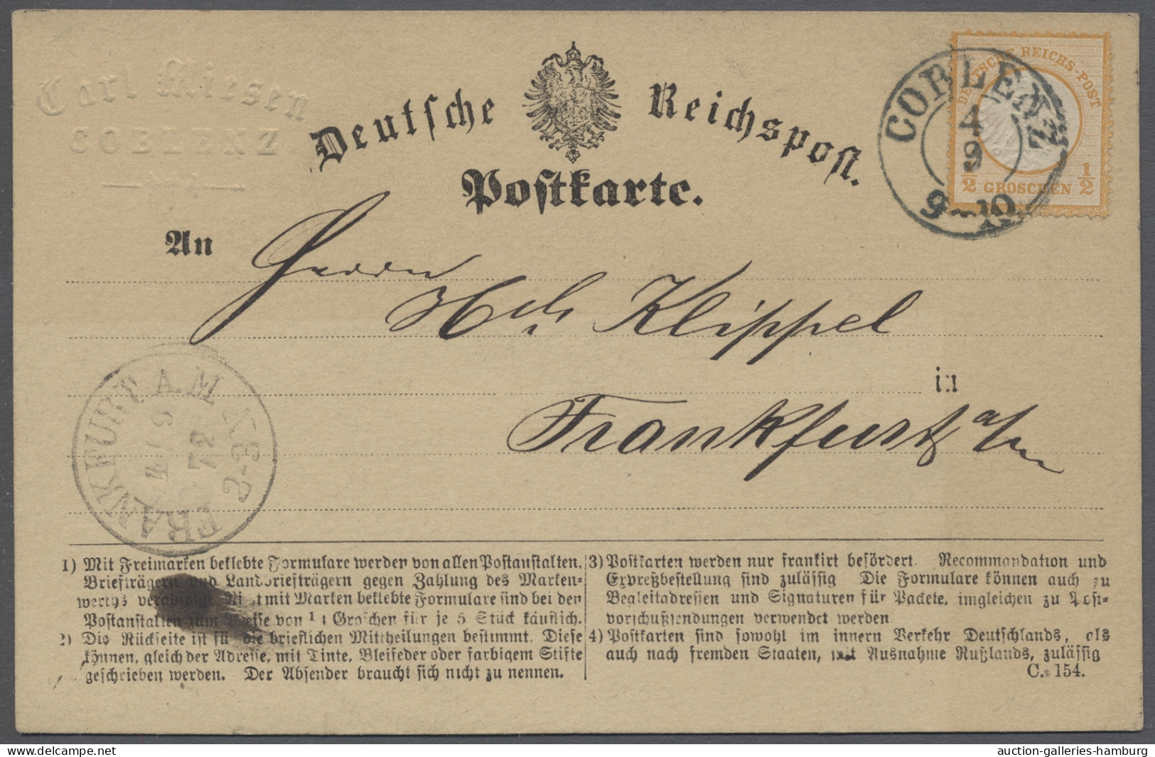 Brf. Deutsches Reich - Brustschild: 1872, 1/2 Gr Kleines Schild Auf Zwei Postkarten, - Brieven En Documenten