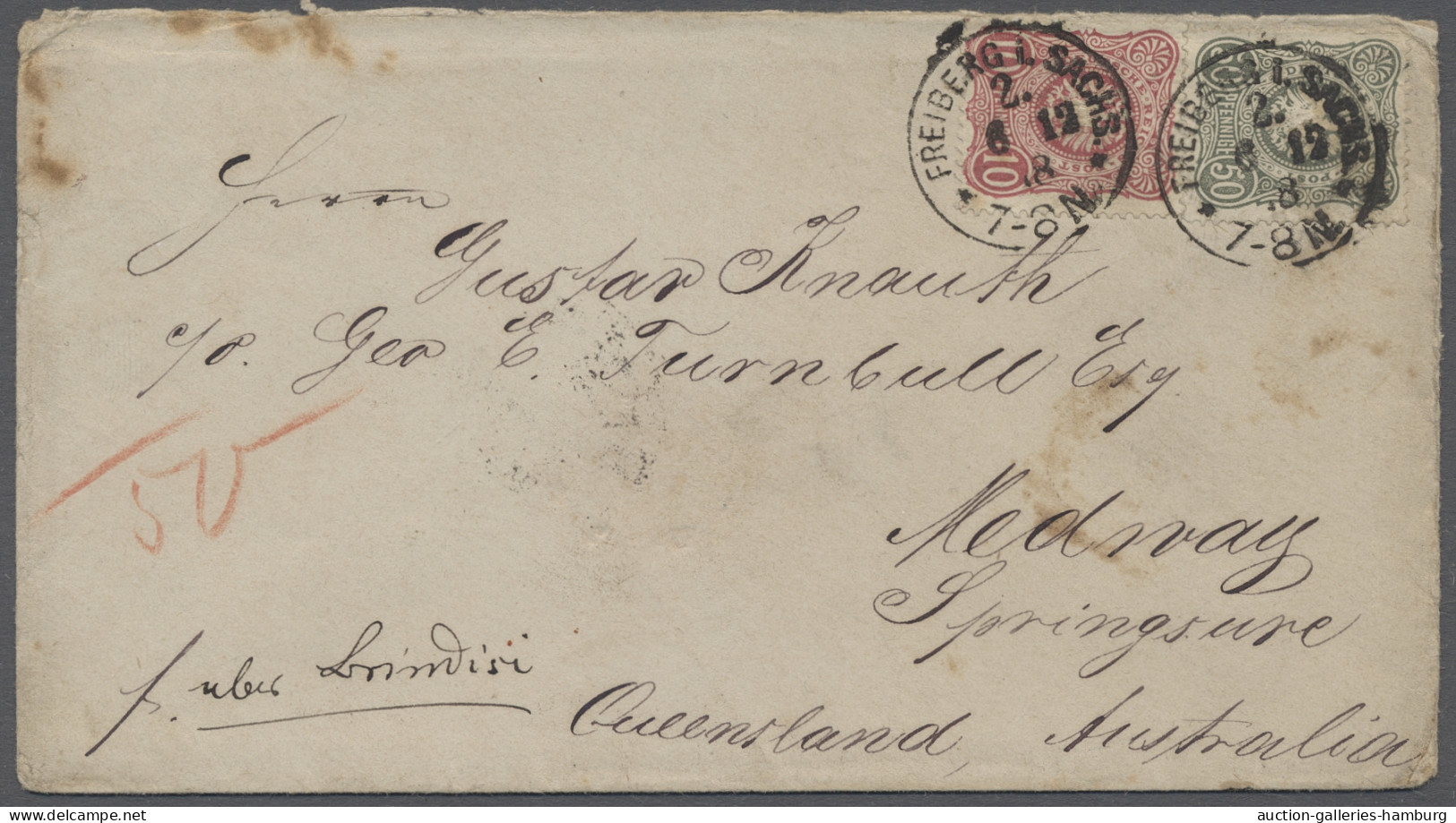 Brf. Deutsches Reich - Pfennige: 1878, Seltener Brief Nach Queensland/Australien, Mit - Brieven En Documenten