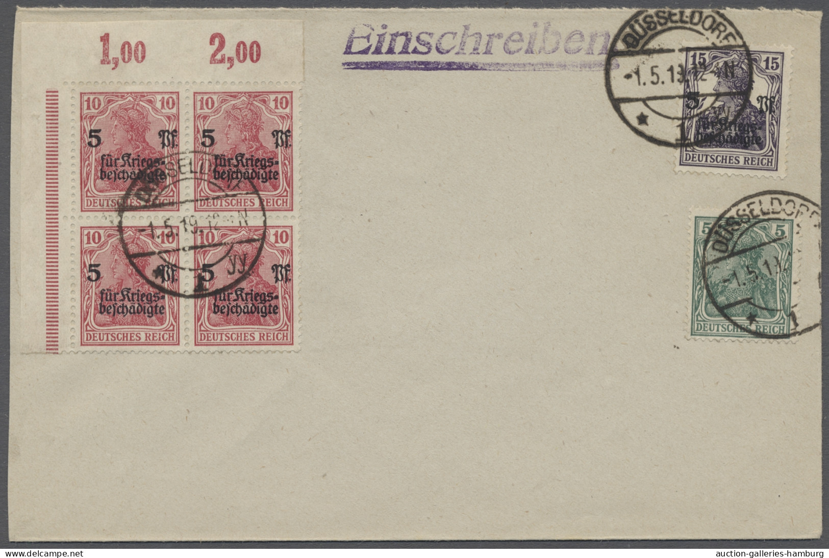 FDC Deutsches Reich - Inflation: 1919, Kriegsbeschädigtenhilfe, 10 + 5 Pfg Karminrot - Otros & Sin Clasificación