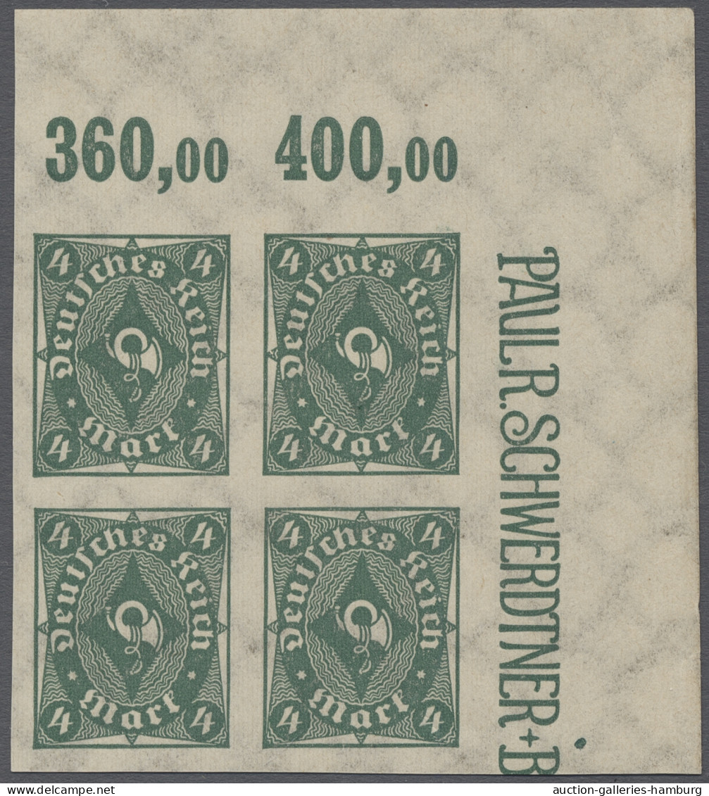 **/*/Viererblock Deutsches Reich - Inflation: 1922, Posthorn 4 Mark Dunkelgrün Im Ungezähntem Vie - Unused Stamps