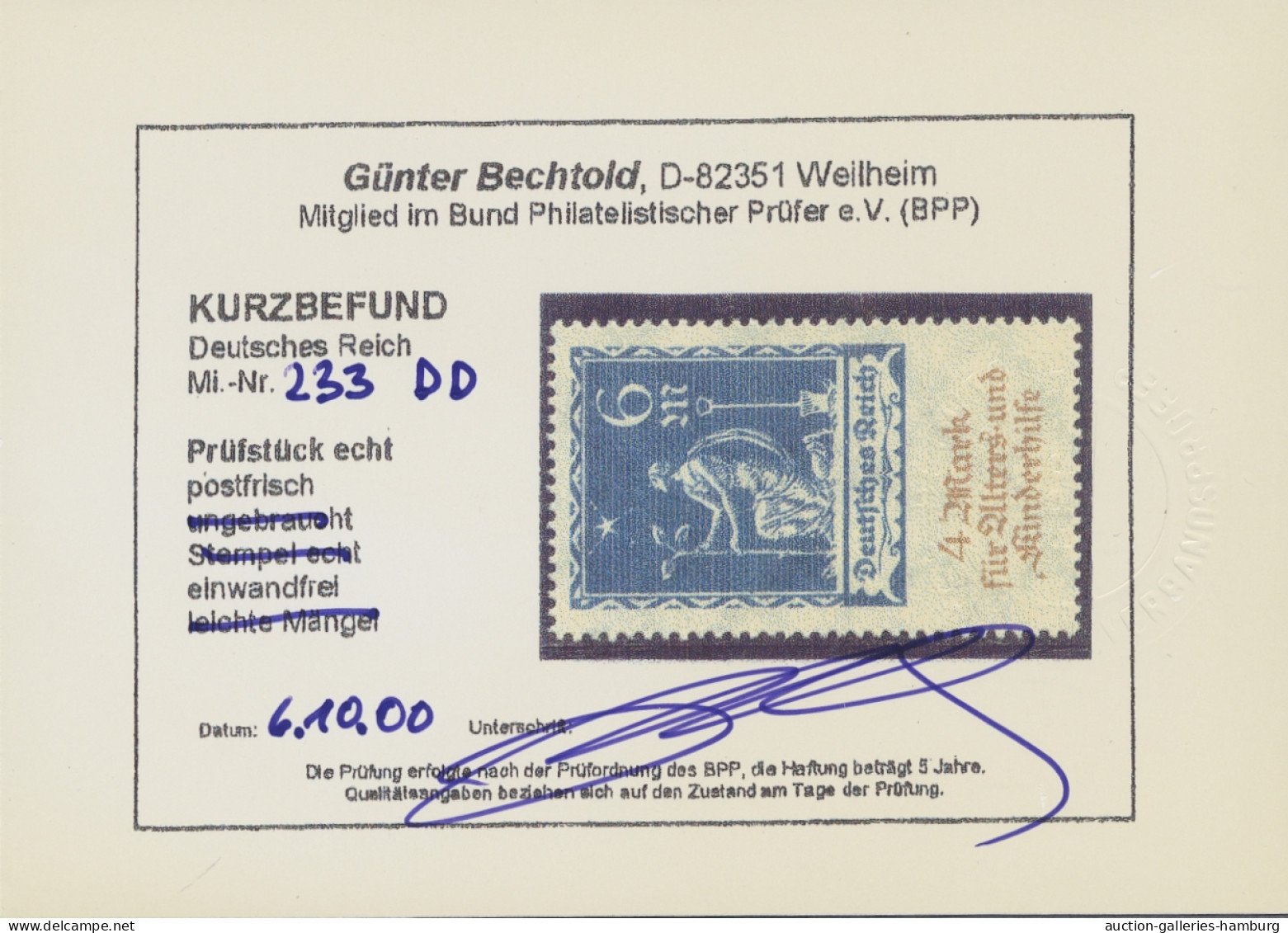 ** Deutsches Reich - Inflation: 1922, Alters- Und Kinderhilfe, 6 + 4 M. Ultramarin - Unused Stamps