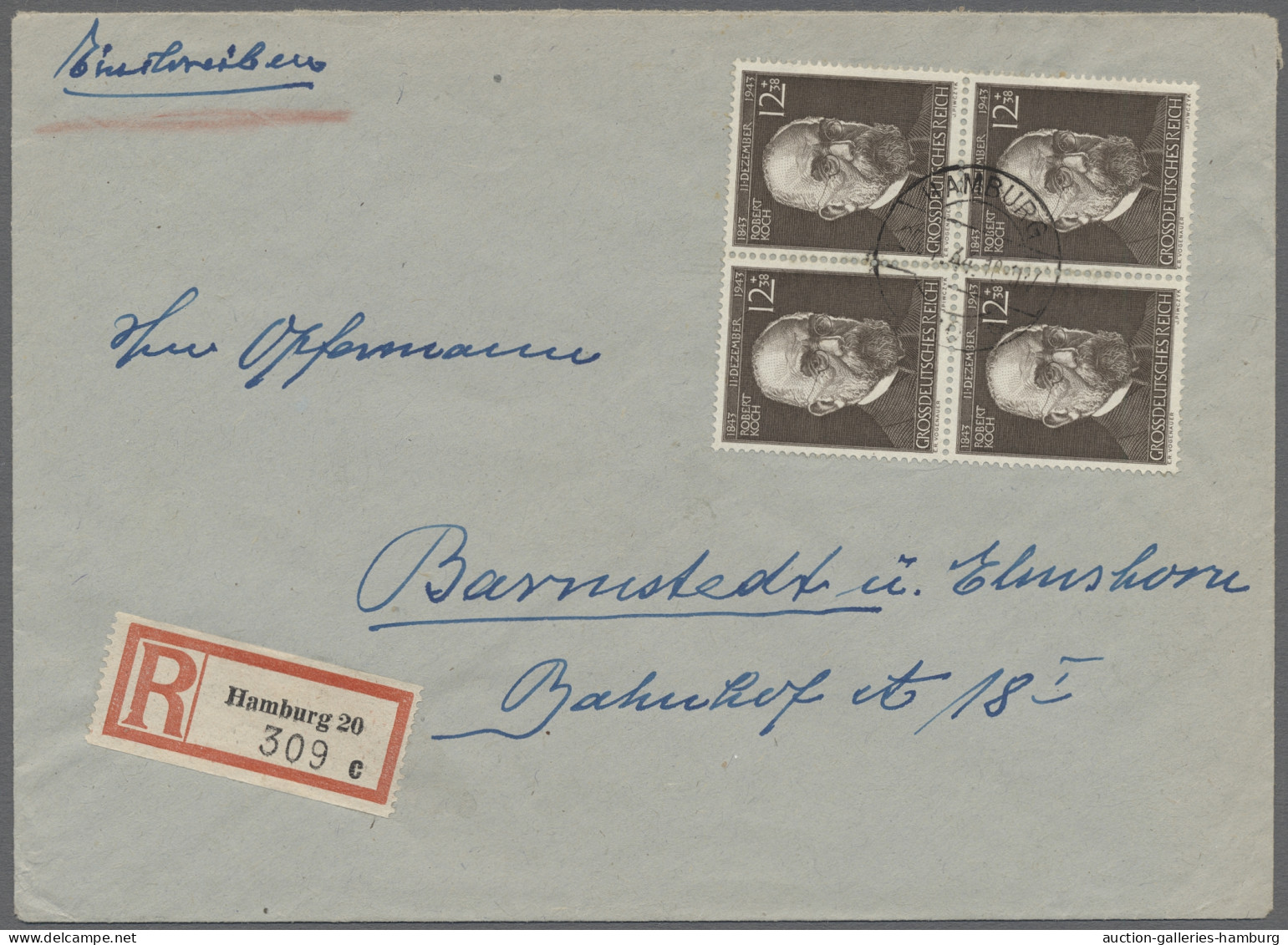 FDC/Viererblock Deutsches Reich - 3. Reich: 1944, Robert Koch 100. Geburtstag, 12 + 38 Rpf. Schw - Otros & Sin Clasificación