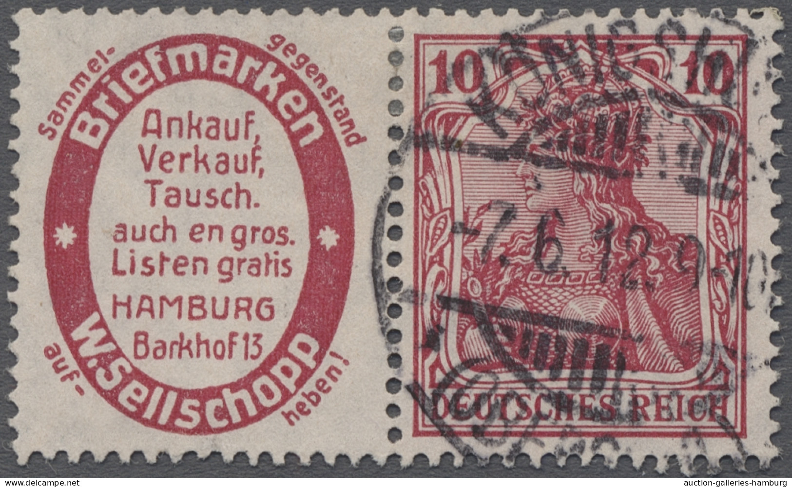 O Deutsches Reich - Zusammendrucke: 1911, Germania 10 Pfg. Rotkarmin Mit Links Anh - Se-Tenant