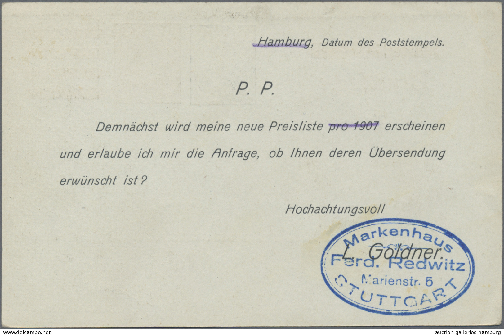 GA Deutsches Reich - Ganzsachen: 1906, Zudruck Auf Private Bestellung, Karte 2 Pfg. - Andere & Zonder Classificatie