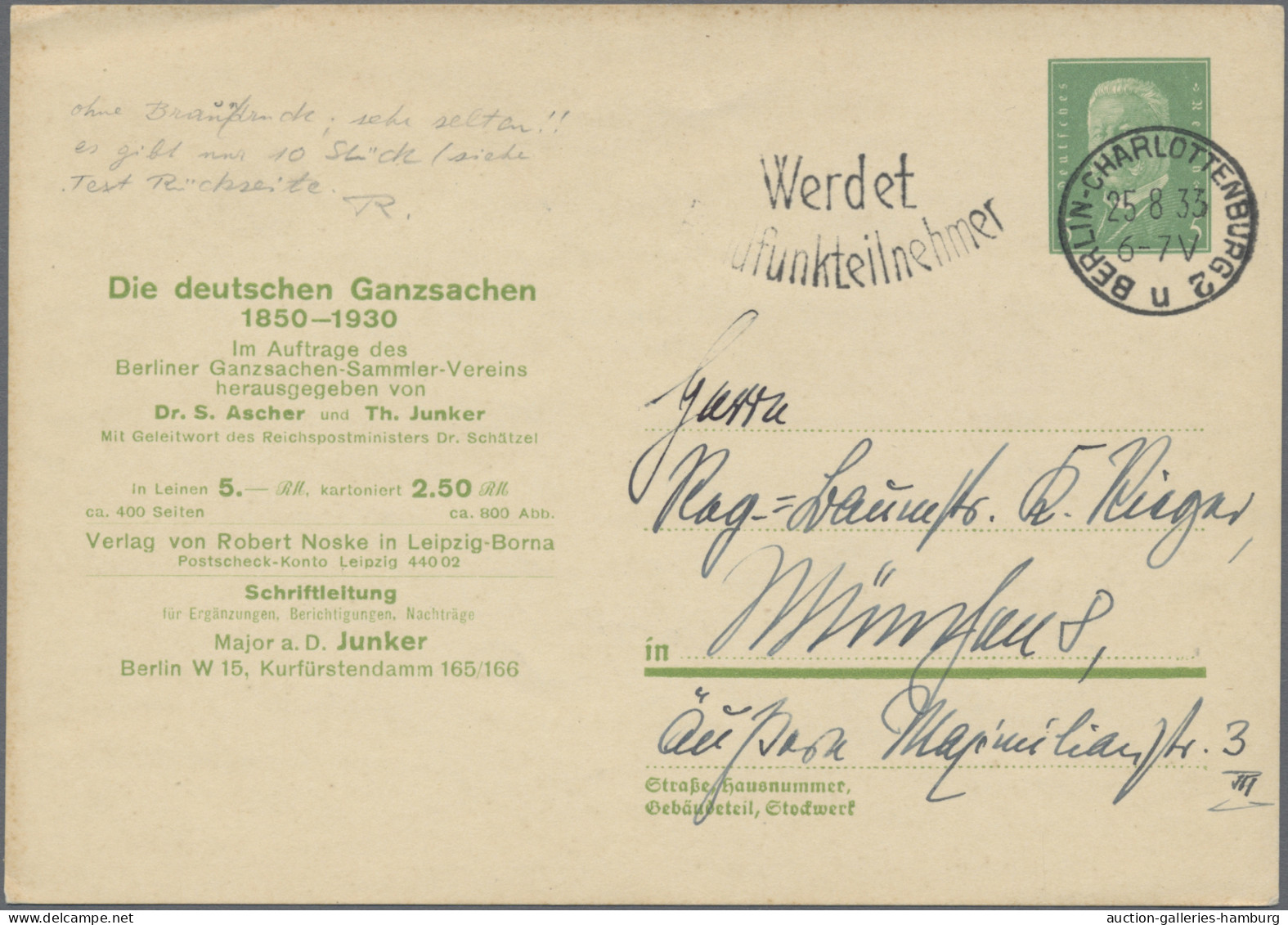 GA Deutsches Reich - Privatganzsachen: 1933, Privatganzsachenkarte 5 Pfg. Hindenbur - Sonstige & Ohne Zuordnung
