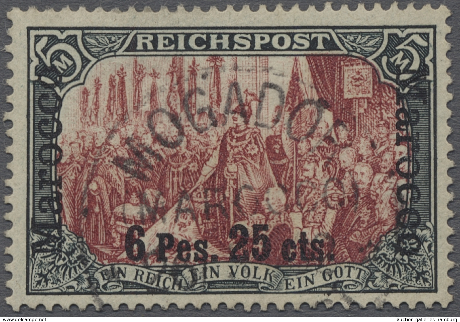 O Deutsche Post In Marokko: 1900, Reichspost, 5 Mk. Reichsgründungsfeier Mit Aufdr - Maroc (bureaux)