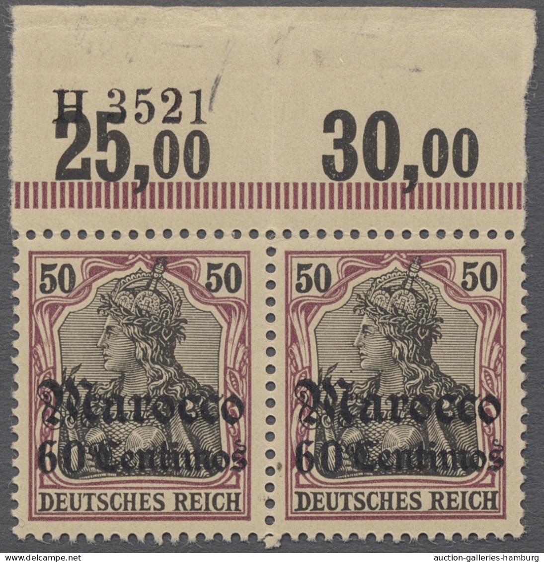 ** Deutsche Post In Marokko: 1905, Germania Deutsches Reich Ohne WZ., 60 C. Und 1 P - Marokko (kantoren)