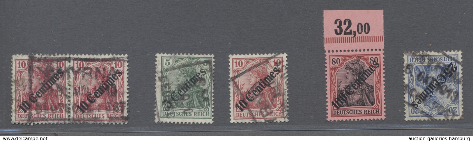 **/*/o Deutsche Post In Marokko: 1908, Germania Mit Diagonalem Aufdruck, 5 C. - 100 C. - Maroc (bureaux)