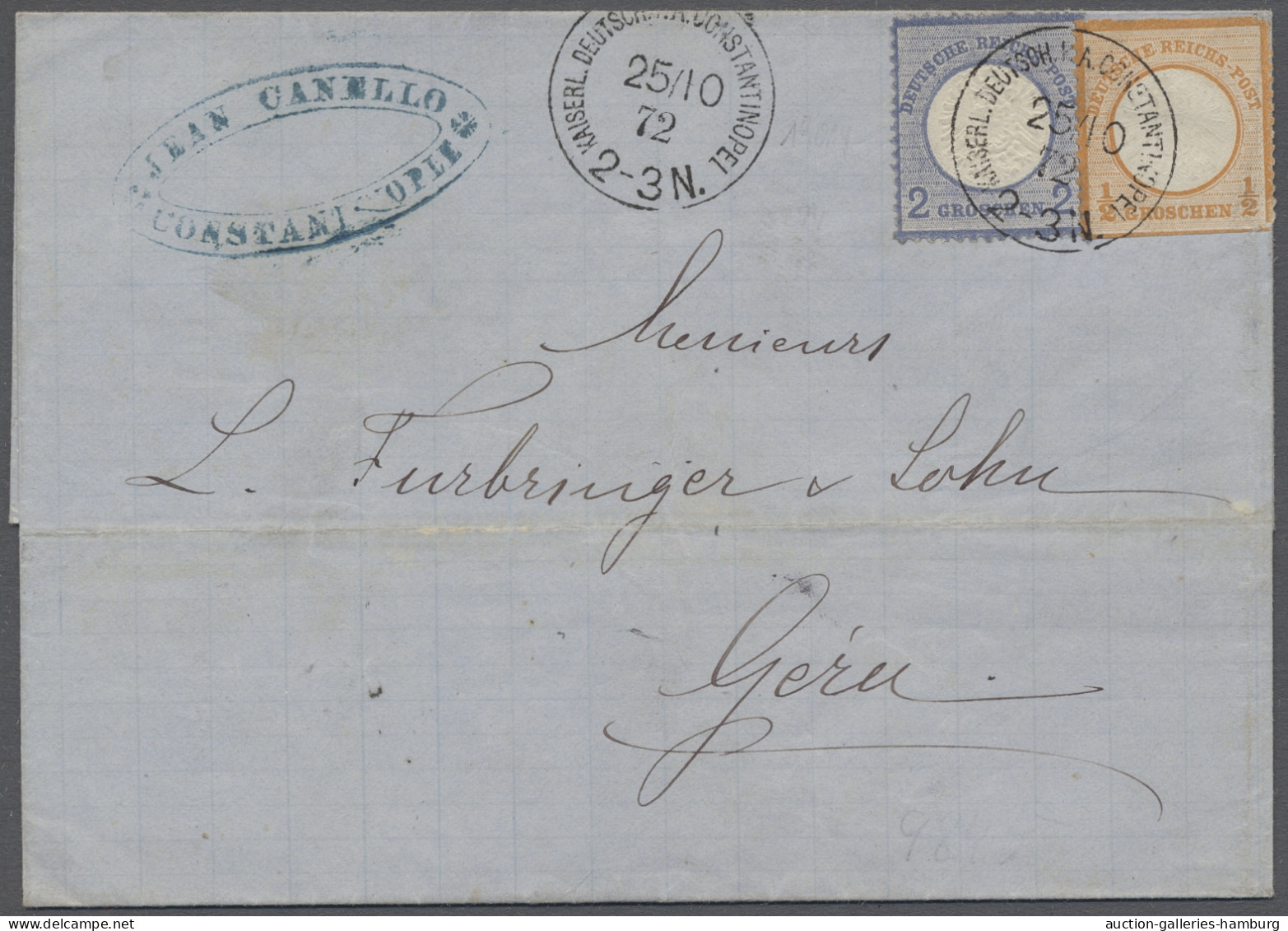 Brf. Deutsche Post In Der Türkei - Vorläufer: 1872, 25.10., 1/2 Gr. (zwei Seiten Sche - Turkse Rijk (kantoren)