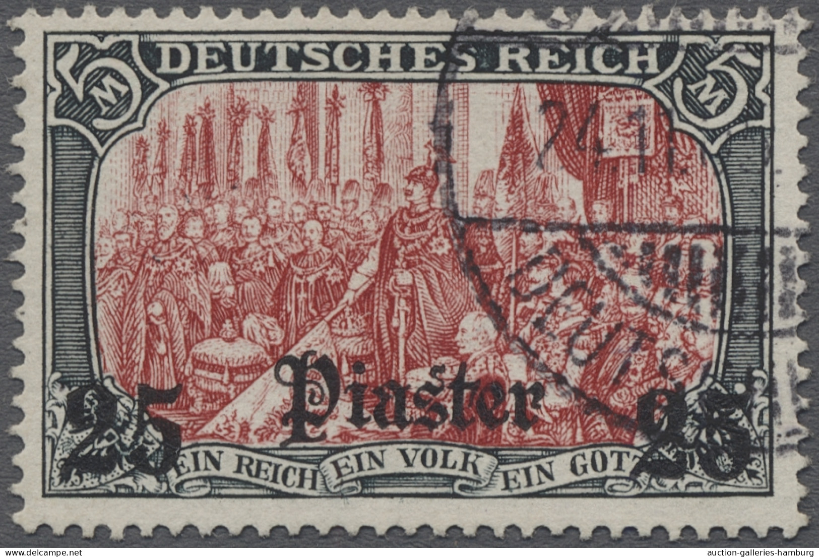 O Deutsche Post In Der Türkei: 1905, DEUTSCHES REICH Ohne Wz., 25 Piaster Auf 5 Ma - Deutsche Post In Der Türkei