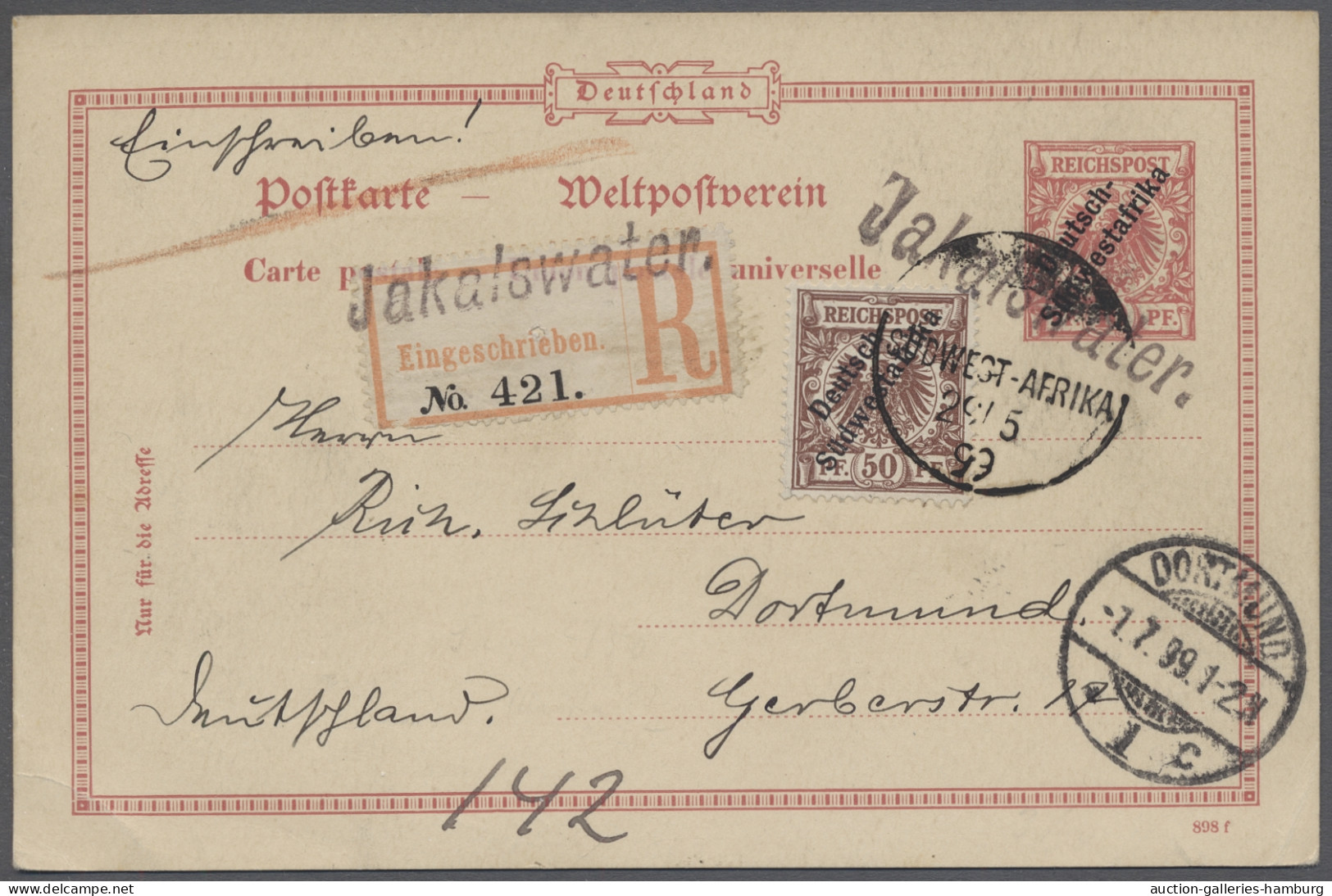GA Deutsch-Südwestafrika - Stempel: 1899, Wanderstempel "Jakalswater", Schöner Absc - Duits-Zuidwest-Afrika
