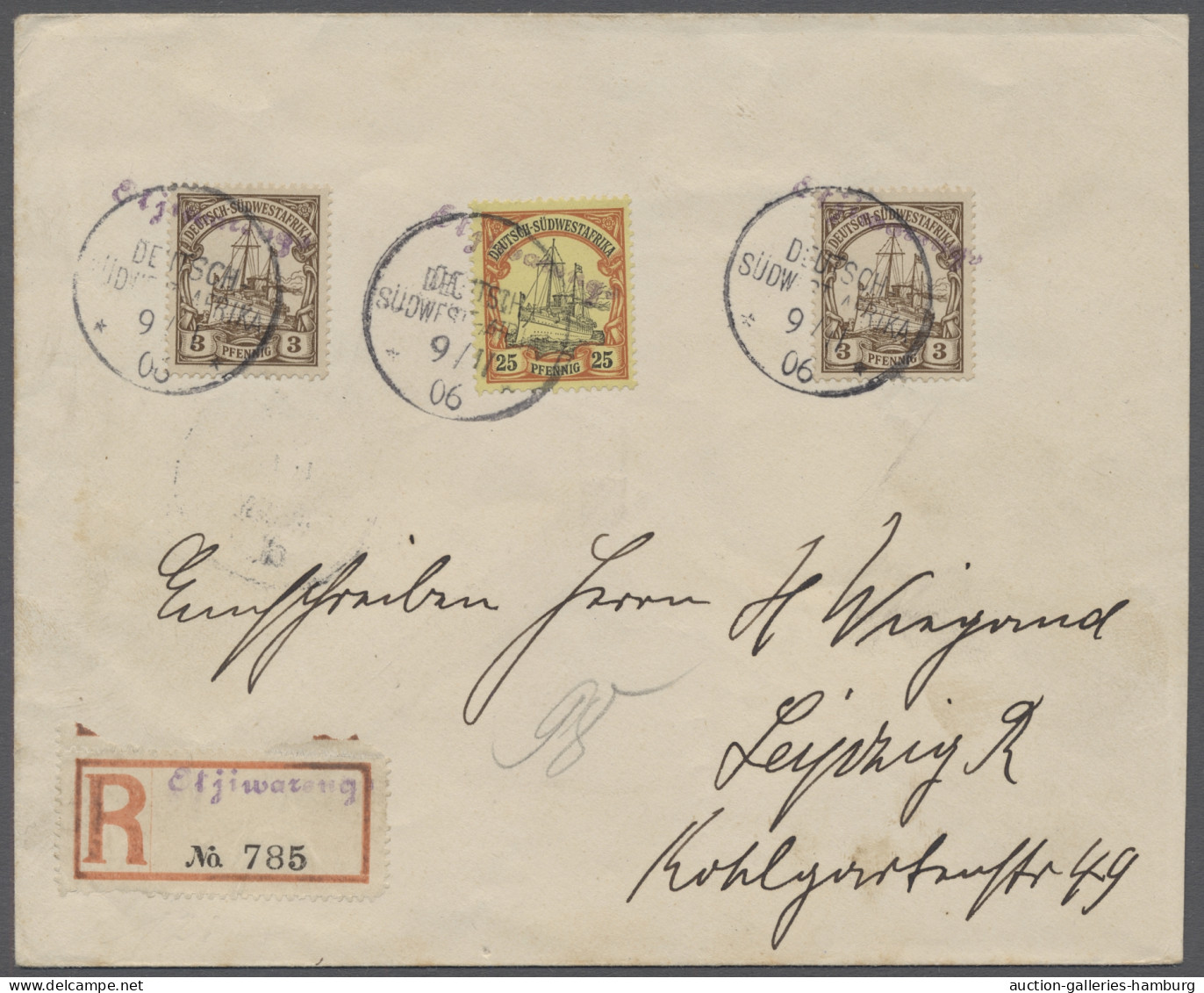 Brf. Deutsch-Südwestafrika - Stempel: 1906, Wanderstempel "Otjiwarongo" (Type 3), Kai - German South West Africa