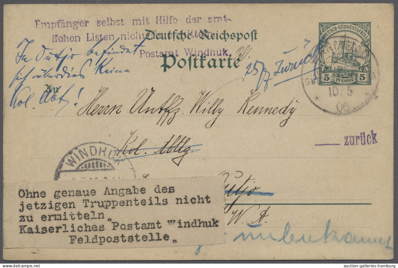 GA Deutsch-Südwestafrika - Besonderheiten: 1906, HERERO-FELDPOST, Ganzsachenkarte 5 - Duits-Zuidwest-Afrika