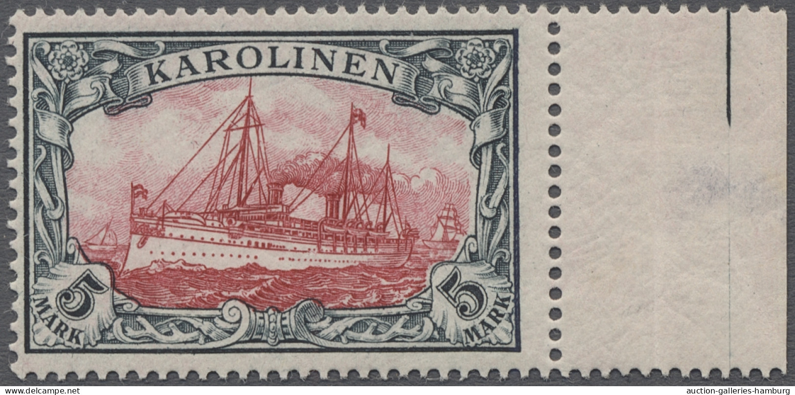 ** Deutsche Kolonien - Karolinen: 1900, Kaiseryacht Ohne Wz., 5 Mark Grünschwarz / - Islas Carolinas