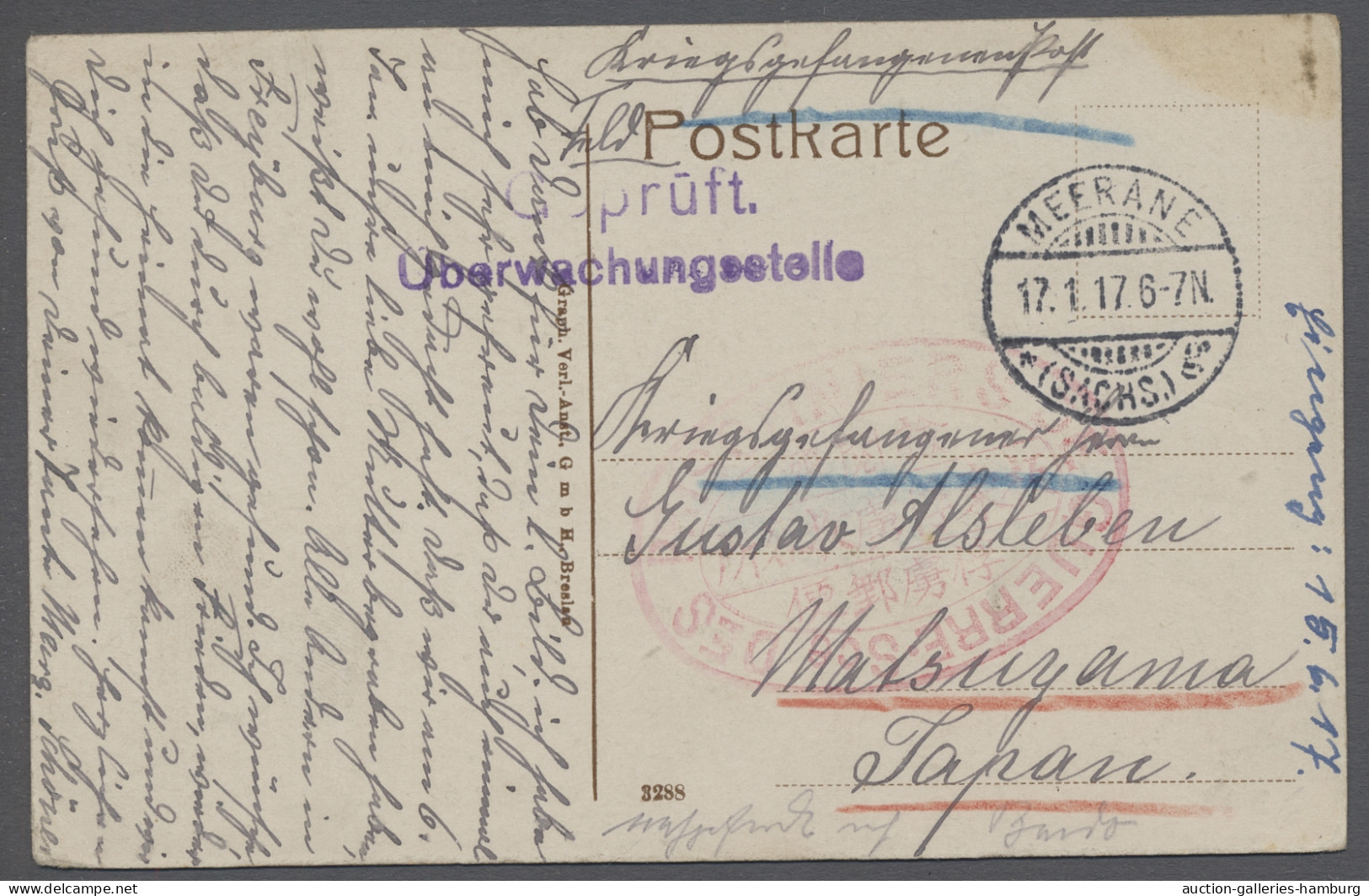 AK Deutsche Kolonien - Kiautschou - Kriegsgefangenenpost: MATSUYAMA; 1917, Unfranki - Kiaochow