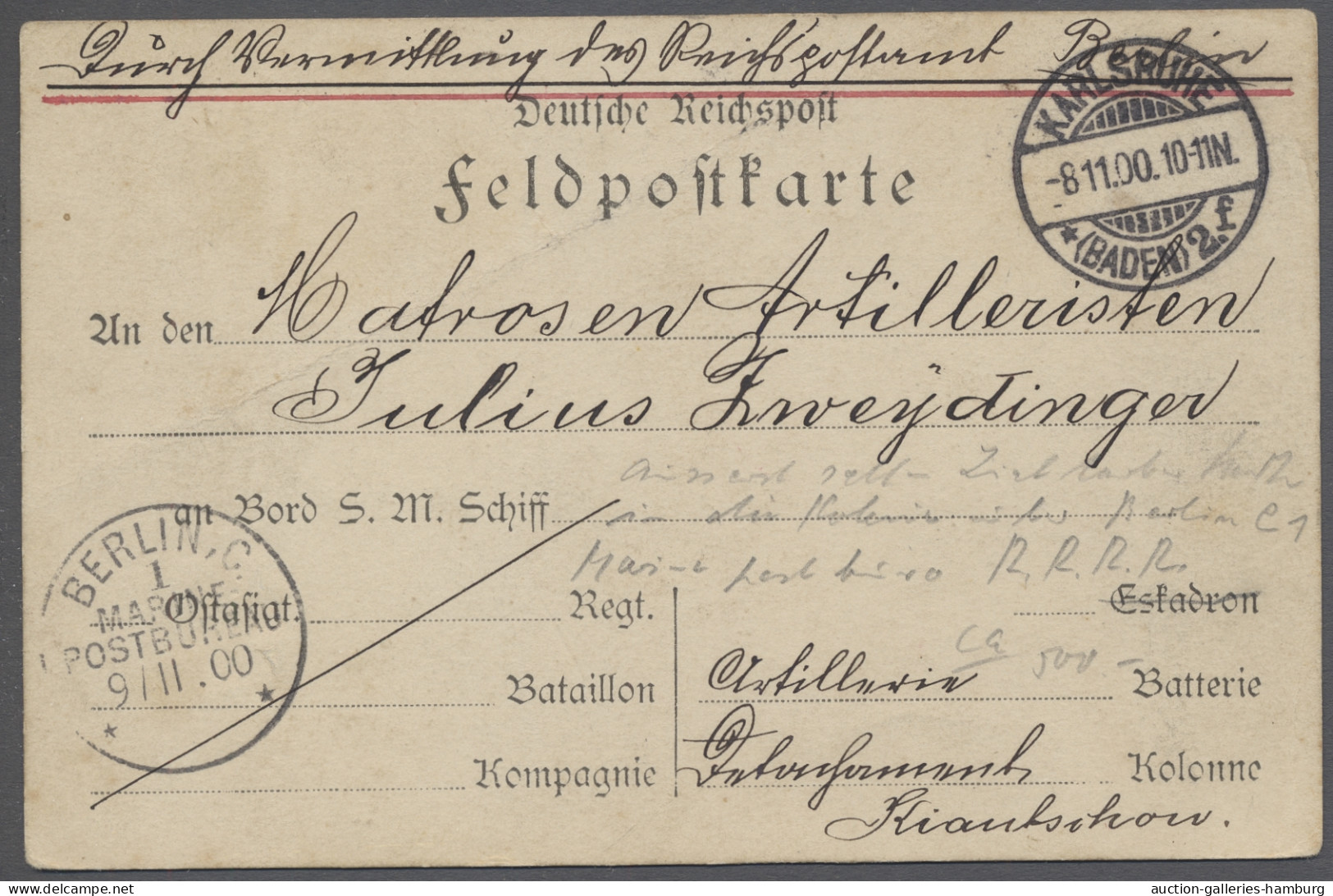 Brf. Deutsche Kolonien - Kiautschou - Besonderheiten: 1900, 8.11., Feldpostvordruckka - Kiautchou